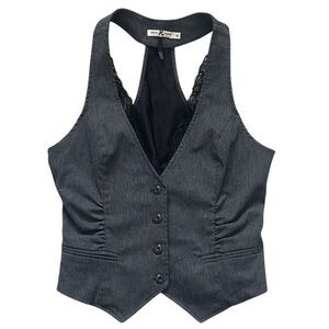 HAVE&HAVE DARK GREY HALTER BUTTON-UP V-NECK VEST SIZE MEDIUM